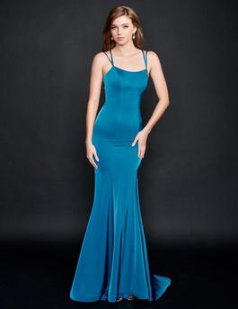 Style 9142 Nina Canacci Blue Size 4 Black Tie Mermaid Dress on Queenly
