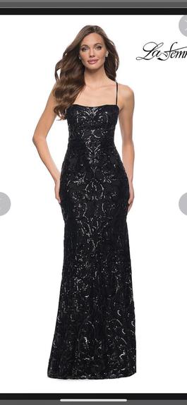 La Femme Black Tie Size 2 Lace Floor Length Sequin Straight Dress on Queenly