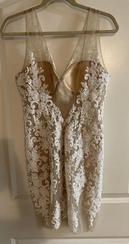 Rene Atelier Couture White Size 2 50 Off Summer Sheer Lace Cocktail Dress on Queenly