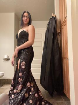 Ellie Wilde Black Size 12 Floor Length Sequin Mini Side slit Dress on Queenly