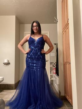 Madison James Blue Size 14 Floor Length Tulle $300 Mermaid Dress on Queenly