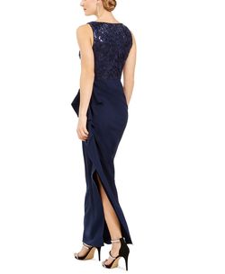 Vince Camuto Navy Blue Size 4 Jewelled Side slit Dress on Queenly
