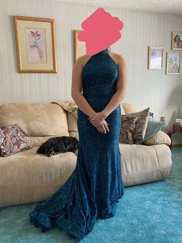Jovani Blue Size 12 Plus Size Prom Train Dress on Queenly
