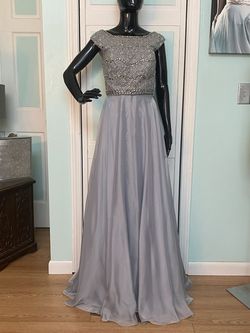 Sherri Hill Silver Size 10 Floor Length Tulle Beaded Top A-line Dress on Queenly
