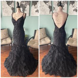 Jovani Black Size 4 Feather Floor Length Mermaid Dress on Queenly