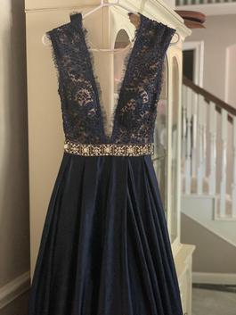 Jovani Navy Blue Size 0 Pageant V Neck Embroidery A-line Dress on Queenly