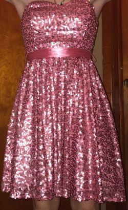 Way in Pink Size 2 Strapless Sequined A-line Dress on Queenly
