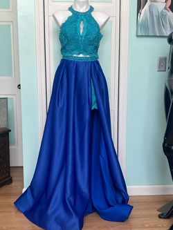 Rachel Allan Blue Size 10 Pageant Turquoise $300 Jumpsuit Dress on Queenly