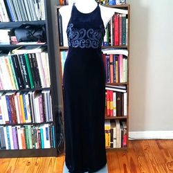 Vintage Blue Size 10 Floor Length Side Slit Straight Dress on Queenly