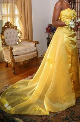 JAD Bridal Design Yellow Size 2 Tall Height Floral Sheer Train Dress on Queenly