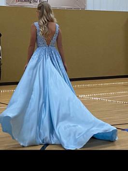 Sherri Hill Blue Size 0 Sheer Pageant Train Dress on Queenly