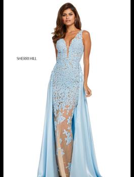 Sherri Hill Blue Size 0 Sheer Prom Overskirt Train Dress on Queenly