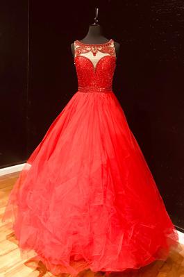 Sherri Hill Red Size 4 Sherrri Hill Boat Neck Pattern Ball gown on Queenly