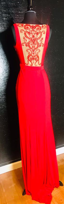 Sherri Hill Red Size 6 Sheer Straight Dress on Queenly