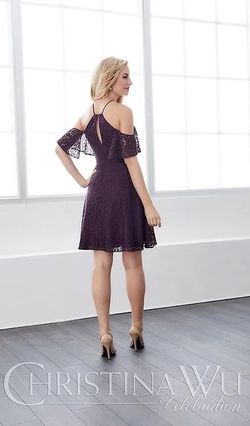 Style 22818 Christina Wu Purple Size 22 Mini Lace Cocktail Dress on Queenly