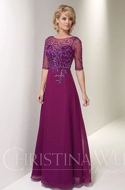 Style 17770 Christina Wu Purple Size 16 Silk Military A-line Dress on Queenly