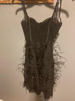 B Darling gown size 1/2 Black Size 2 Homecoming $300 Feathers Sheer Cocktail Dress on Queenly