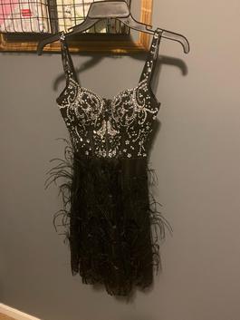 B Darling gown size 1/2 Black Size 2 Homecoming $300 Feathers Sheer Cocktail Dress on Queenly