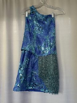 Custom! Blue Size 4 Sequined Homecoming Speakeasy One Shoulder Cocktail Dress on Queenly