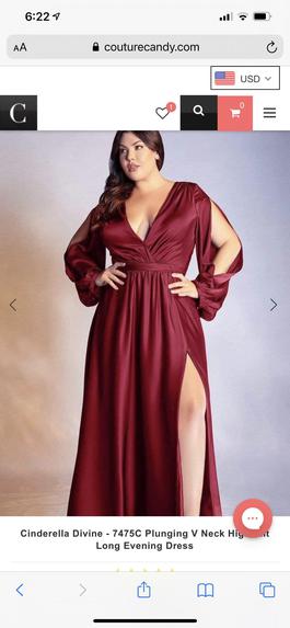 Cinderella Divine Red Size 20 Black Tie Side slit Dress on Queenly