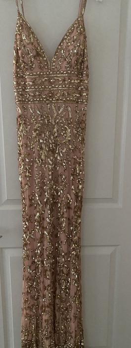 Style 53136 Sherri Hill Gold Size 6 Straight Dress on Queenly