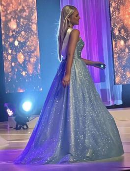 Sherri Hill Blue Size 00 Shiny Spaghetti Strap Prom Ball gown on Queenly