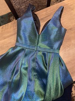 Ashley Lauren Blue Size 6 Emerald Midi Cocktail Dress on Queenly