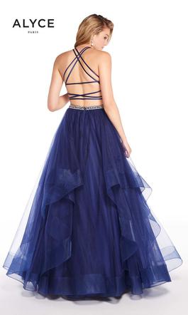 Style 60209 Alyce Paris Navy Blue Size 6 Prom Ball gown on Queenly