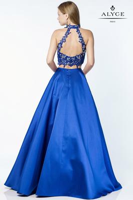 Style 6764 Alyce Paris Blue Size 8 Silk Floor Length Halter Ball gown on Queenly