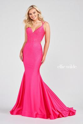 Style EW122001 Ellie Wilde Pink Size 10 Floor Length Tall Height Mermaid Dress on Queenly