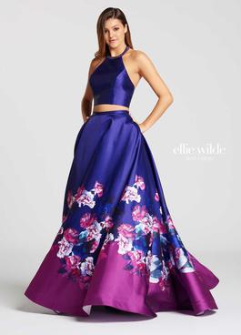 Style EW118001 Ellie Wilde Purple Size 10 Print Pageant Ball gown on Queenly