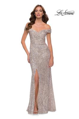 Style 29831 La Femme Silver Size 18 Jewelled Side slit Dress on Queenly