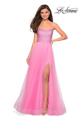 Style 27668 La Femme Pink Size 4 Prom Side slit Dress on Queenly