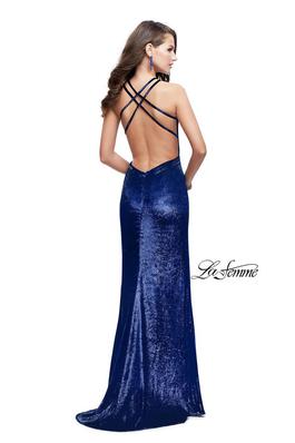 Style 25861 La Femme Navy Blue Size 8 Prom Side slit Dress on Queenly