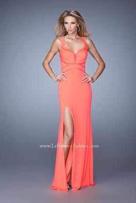 Style 21220 La Femme Orange Size 00 Sheer Side slit Dress on Queenly