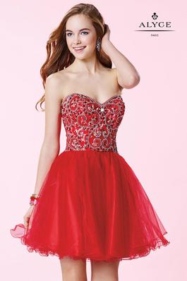 Style 3650 Alyce Paris Red Size 12 Strapless Midi Cocktail Dress on Queenly
