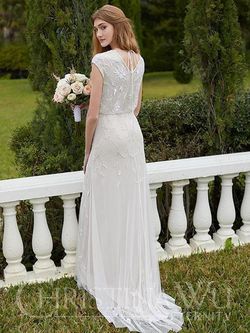 Style 28098 House Of Wu White Size 10 Tall Height Floor Length Cap Sleeve Ivory Straight Dress on Queenly