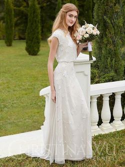 Style 28098 House Of Wu White Size 4 Wedding Sleeves Cap Sleeve Halter Straight Dress on Queenly