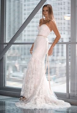 Style 68005 Lore White Size 4 Wedding Sheer Embroidery Straight Dress on Queenly