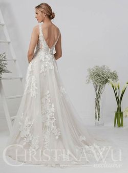 Style 19214 House Of Wu White Size 12 Jewelled Plunge Floral Ivory Embroidery A-line Dress on Queenly