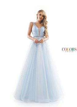 Style 2366 Colors Blue Size 4 Belt Prom Ball gown on Queenly