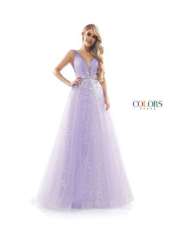 Style Kamas Colors Purple Size 8 Sheer Plunge Jewelled V Neck Ball gown on Queenly