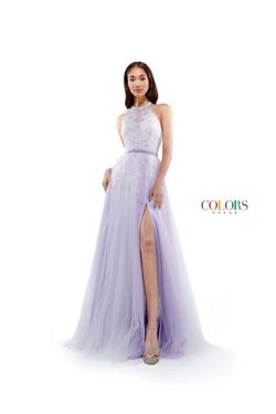 Style Annabel Colors Purple Size 10 Sheer Floor Length Belt Side slit Dress on Queenly