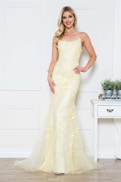 Style Nayah Amelia Couture Yellow Size 12 Sequin Train Sequined Corset Straight Dress on Queenly