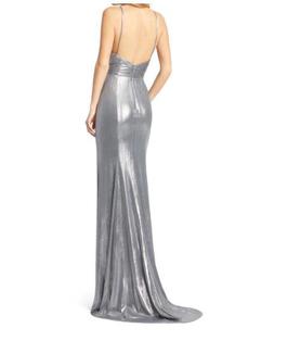 Mac Duggal Silver Size 2 V Neck Polyester $300 Ball gown on Queenly