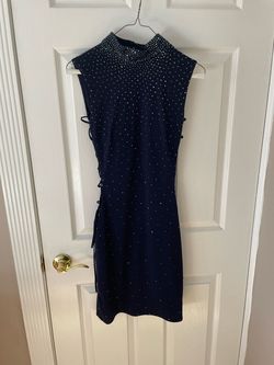 Jovani Blue Size 2 Party Euphoria Shiny Cut Out Cocktail Dress on Queenly