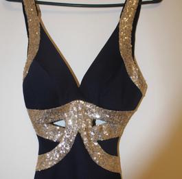 Camille La Vie Blue Size 00 Black Tie $300 Straight Dress on Queenly