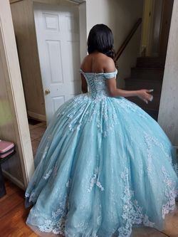 Marys Bridal Blue Size 8 Prom Embroidery Quinceanera Ball gown on Queenly