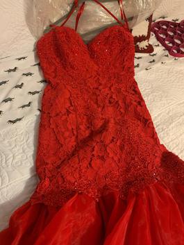 Jovani Red Size 10 Prom Spandex Tulle Mermaid Dress on Queenly