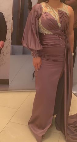 Custom made Purple Size 6 Sleeves Sequin Floor Length Sheer Side slit Dress on Queenly